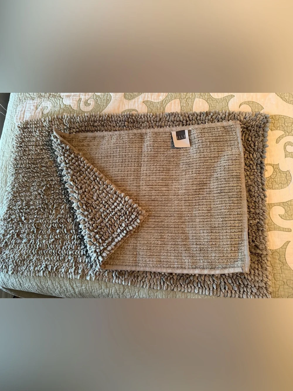 Elle Decor Sage green Chenille Bath Rugs - Set of 2 sizes 17” x 24” and 21” x 32